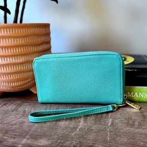 Mint Green Vegan Leather Wallet Wristlet